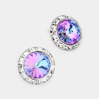 Fashnzfab Rivoli Cut Genuine Crystal Round Stud Earrings - Vitrail Light In Metallic
