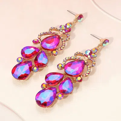 Fashnzfab Teardrop Stone Custer Chandelier Drop Dangle Earrings - Ab, Gold, Purple In Purple