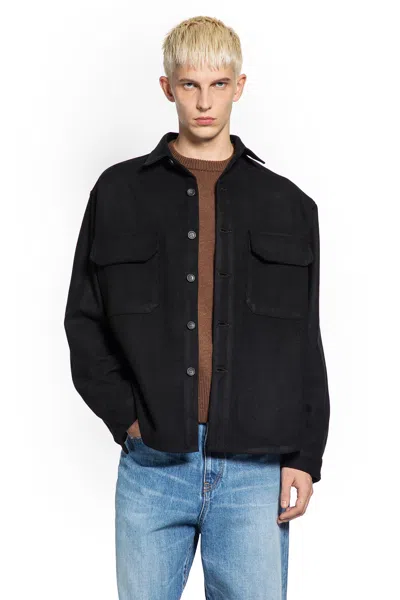 Whitesand Wool Felt Overshirt In Black