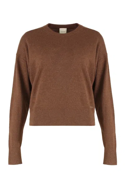 Calvin Klein Cashmere Crew Neck Knitwear In Brown