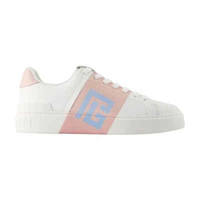Balmain B-court Trainers In Calfskin With Pb Logo In White
