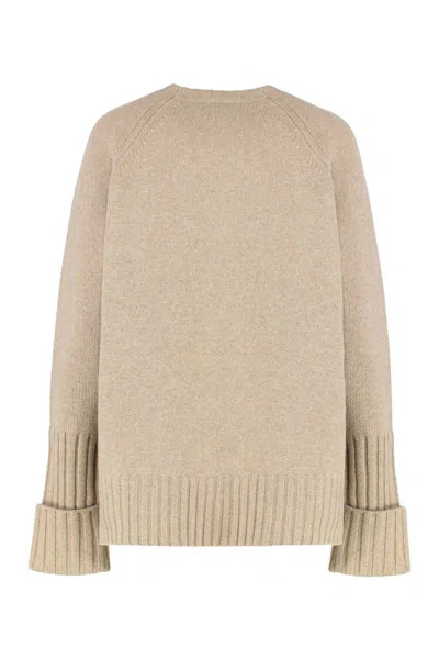 Tory Burch Sweater With A Round Neck In Merino Wool In Neutral