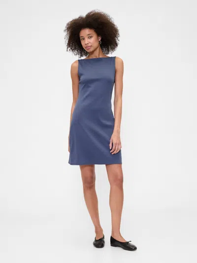 Gap Factory Modern Ribbed Boatneck Mini Dress In Blue