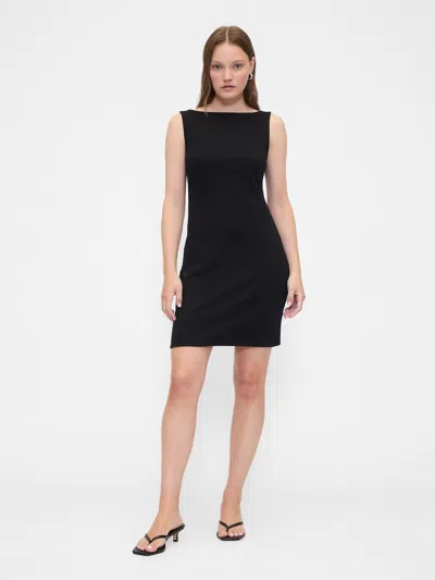 Gap Factory Modern Ribbed Boatneck Mini Dress In Black
