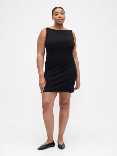 Gap Factory Modern Ribbed Boatneck Mini Dress In Black