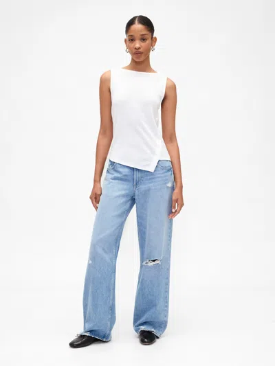 Gap Factory Asymmetrical Boatneck Button Top In White