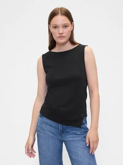 Gap Factory Asymmetrical Boatneck Button Top In Black