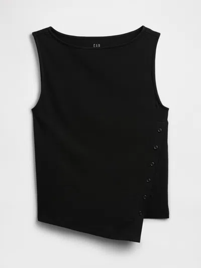 Gap Factory Asymmetrical Boatneck Button Top In Black