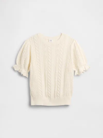 Gap Factory Kids Pointelle Cable-knit Sweater In Neutral