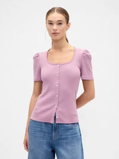 Gap Factory Ribbed Scoopneck Puff Sleeve Top In Pink