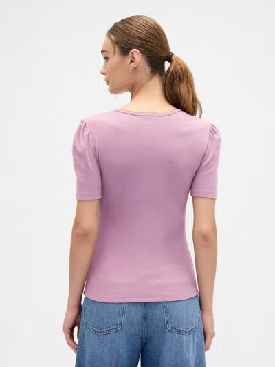 Gap Factory Ribbed Scoopneck Puff Sleeve Top In Pink