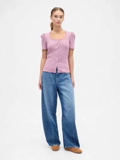 Gap Factory Ribbed Scoopneck Puff Sleeve Top In Pink