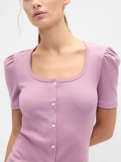 Gap Factory Ribbed Scoopneck Puff Sleeve Top In Pink