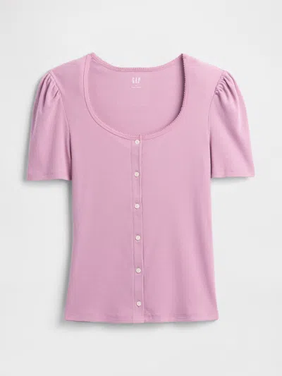 Gap Factory Ribbed Scoopneck Puff Sleeve Top In Pink