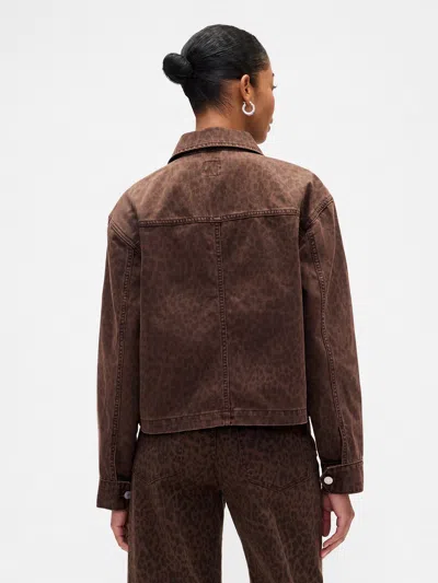 Gap Factory Cropped Print Denim Chore Jacket In Brown