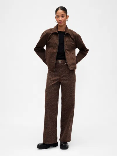 Gap Factory Cropped Print Denim Chore Jacket In Brown