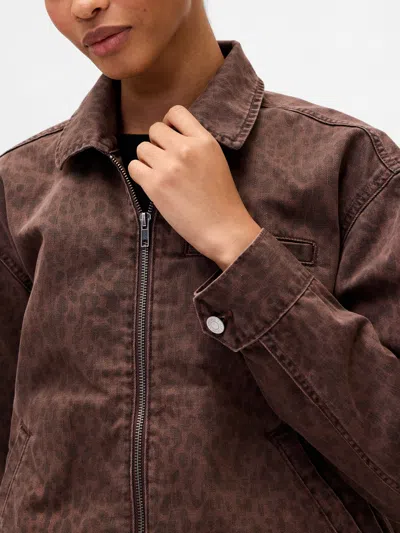 Gap Factory Cropped Print Denim Chore Jacket In Brown