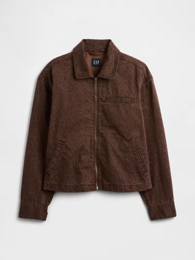 Gap Factory Cropped Print Denim Chore Jacket In Brown