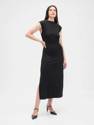 Gap Factory Modern Ribbed Mockneck Midi Dress In Black