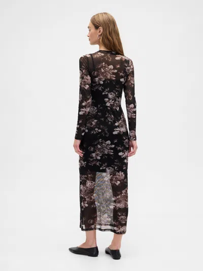 Gap Factory Print Mesh Maxi Dress In Brown