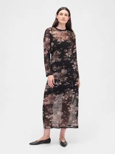 Gap Factory Print Mesh Maxi Dress In Brown