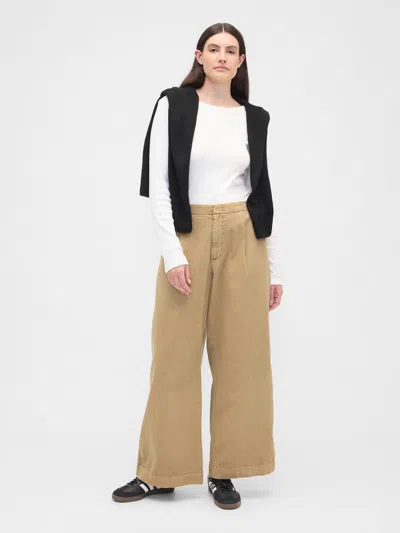 Gap Factory High Rise Pleated Relaxed Wide-leg Khakis In Multi