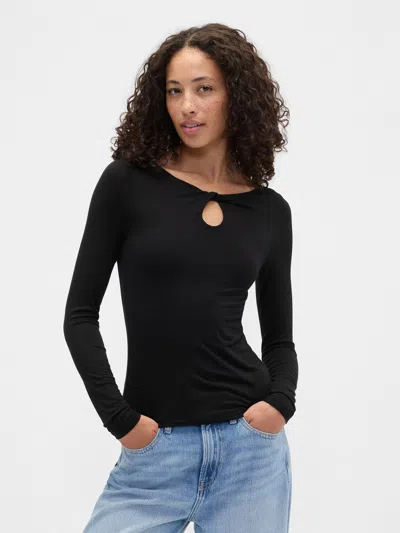 Gap Factory Twist Boatneck Top In Black