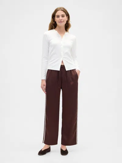 Gap Factory Relaxed Straight-leg Stripe Satin Pants In Brown