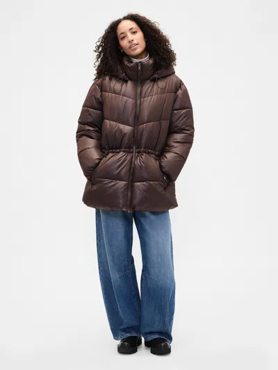 Gap Factory Coldcontrol Max Midi Puffer Coat In Brown