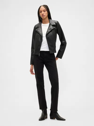 Gap Factory Vegan-leather Moto Jacket In Black