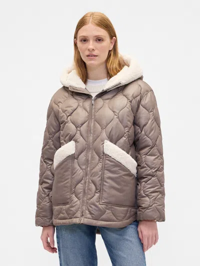 Gap Factory 100% Recycled Relaxed Sherpa-trim Jacket In Neutral