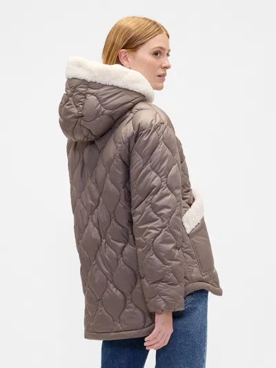 Gap Factory 100% Recycled Relaxed Sherpa-trim Jacket In Neutral