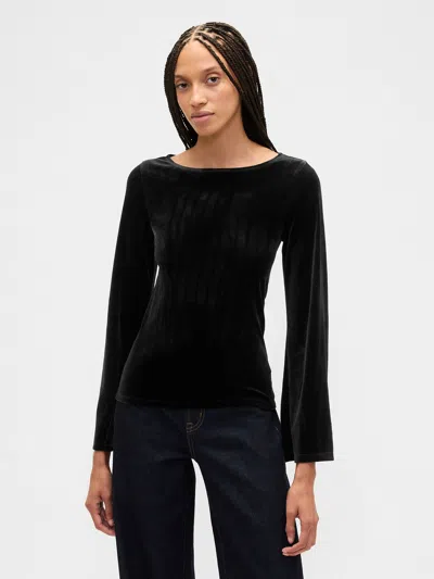 Gap Factory Velour Bell Sleeve Boatneck T-shirt In Black