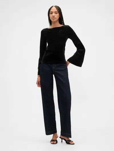 Gap Factory Velour Bell Sleeve Boatneck T-shirt In Black