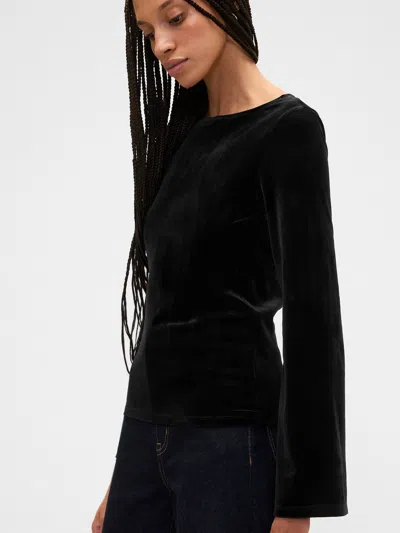 Gap Factory Velour Bell Sleeve Boatneck T-shirt In Black