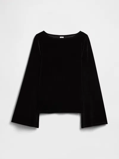 Gap Factory Velour Bell Sleeve Boatneck T-shirt In Black