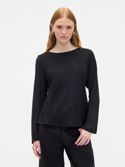 Gap Factory Velour Bell Sleeve Boatneck T-shirt In Black
