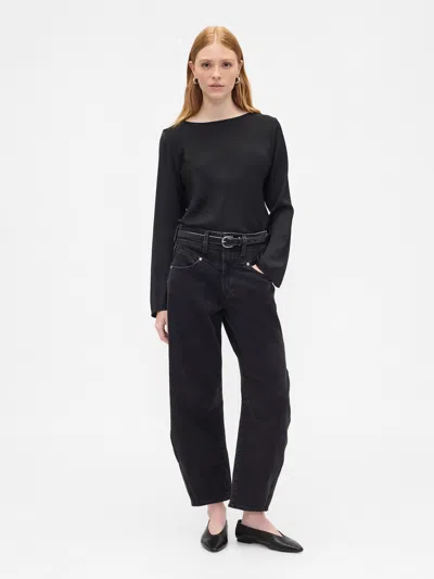 Gap Factory Velour Bell Sleeve Boatneck T-shirt In Black