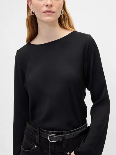 Gap Factory Velour Bell Sleeve Boatneck T-shirt In Black
