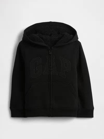 Gap Factory Babygap Logo Sherpa-lined Zip Hoodie In Black