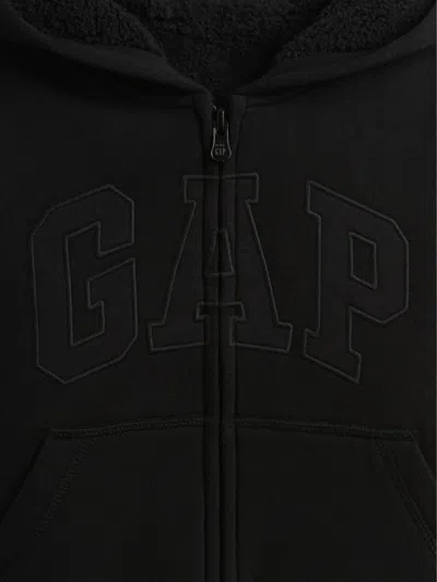 Gap Factory Babygap Logo Sherpa-lined Zip Hoodie In Black
