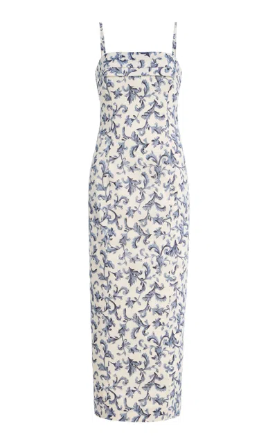 Posse Rue Baroque-print Linen-silk Midi Dress In Multi
