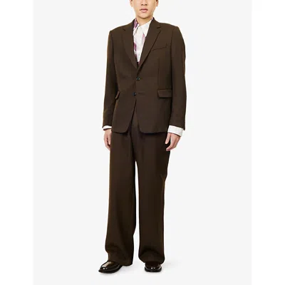 Dries Van Noten Mens Mud Regular-fit Notch-lapels Wool Blazer In Brown