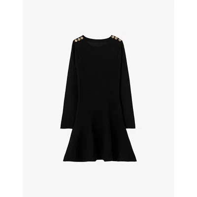 Claudie Pierlot Womens Black Skater Round-neck Knitted Mini Dress In Black