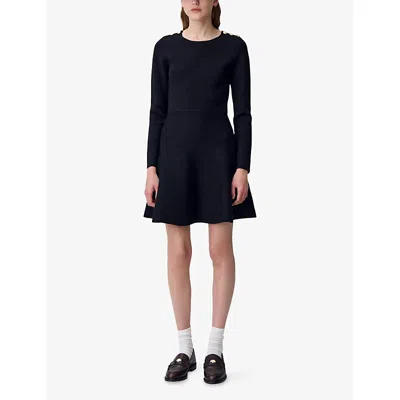 Claudie Pierlot Womens Black Skater Round-neck Knitted Mini Dress In Black