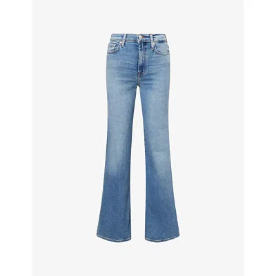 7 For All Mankind Womens Oceanstone Modern Dojo Tailorless Stretch-denim Jeans In Blue