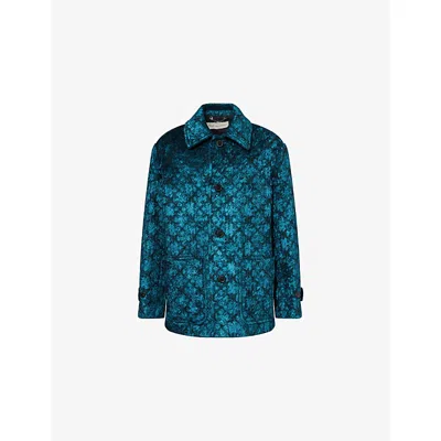 Dries Van Noten Mens Petrol Velvet Relaxed-fit Woven Jacket In Blue