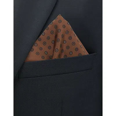 Dunhill Mens Dark Camel Circular-print Silk Pocket Square In Brown