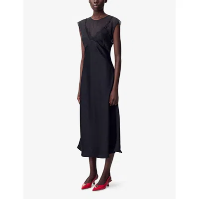 Claudie Pierlot Womens Black Flowy Lace-trim Organza Midi Dress In Black