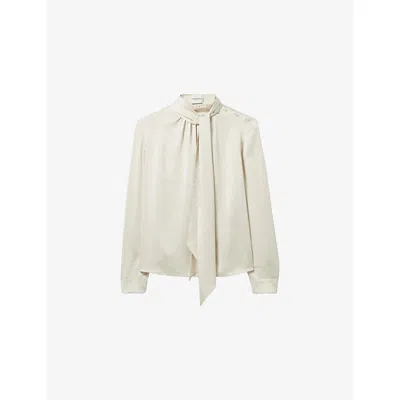 Claudie Pierlot Womens Ice Beige Flowing Tie-neck Woven Blouse In Neutral